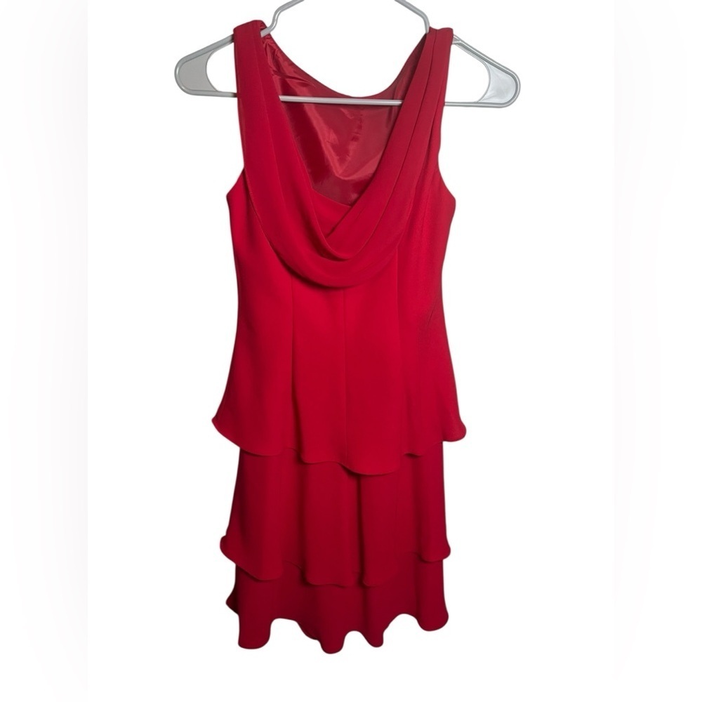 Romantic Red Cocktail Dress Layered Ruffle Glam Euro Chic Date Night 4